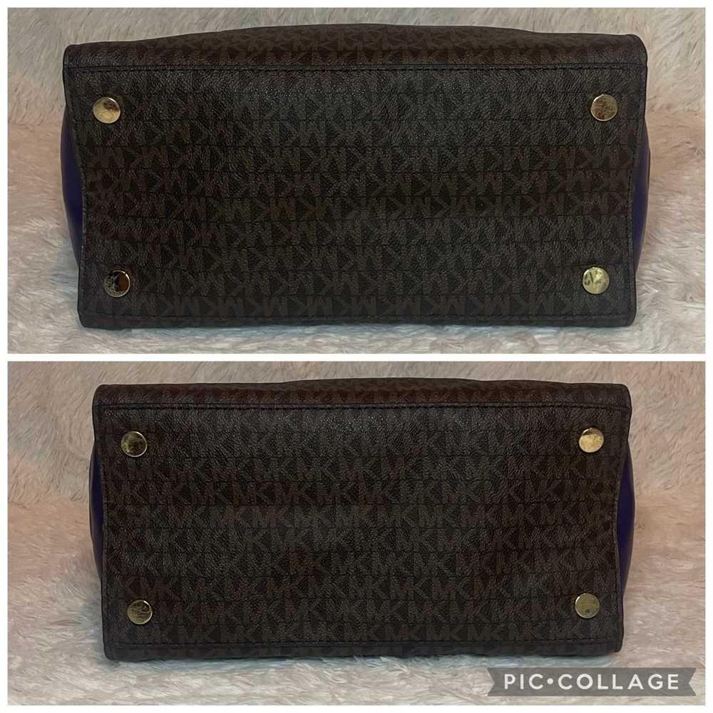 Michael Kors Hamilton Plum Violet Leather & Signature Monogram Canvas Satchel - Picture 12 of 17